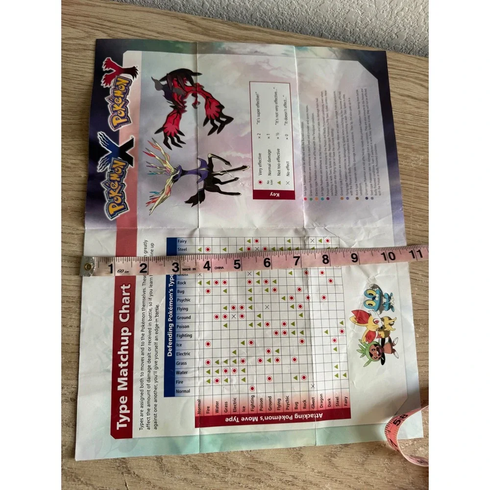 Pokemon X Y Kalos Region Map & Type Matchup Chart Poster 2013 Nintendo 14x10